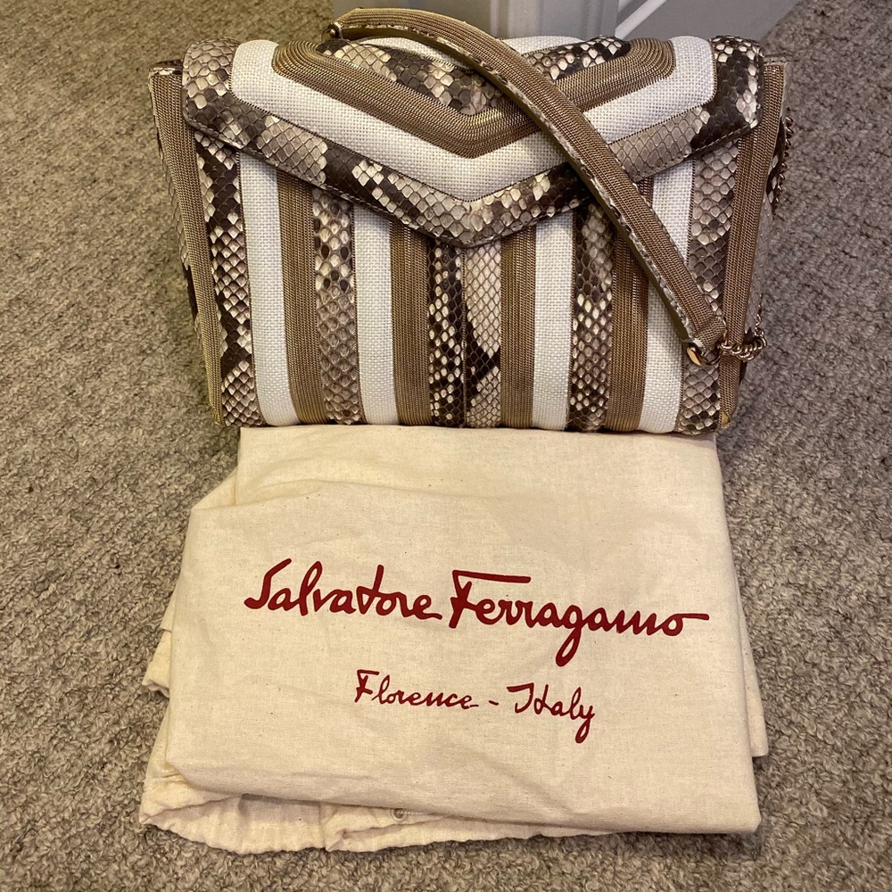 Salvatore Ferragamo Python And Chain Shoulder Bag - image 1